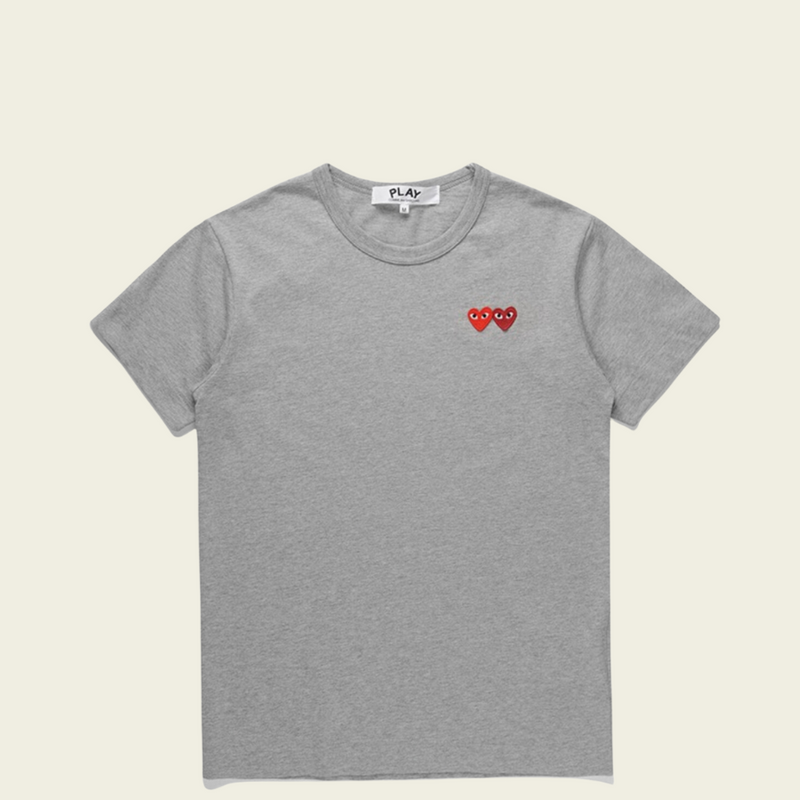 Camiseta "Double Hearts" CDG Cinza